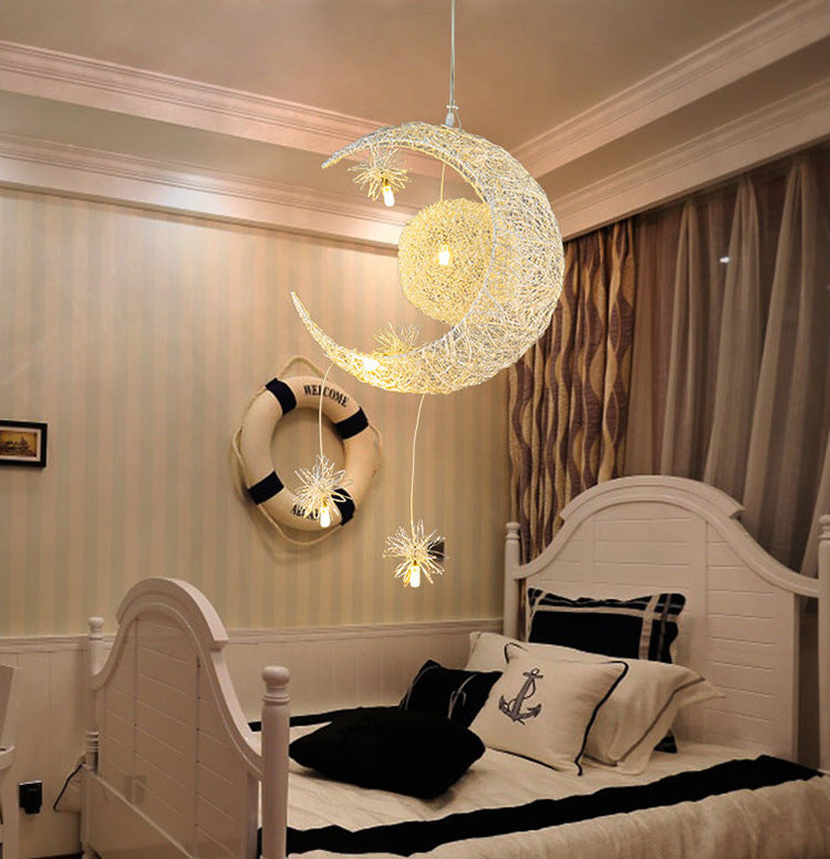 Aluminum Wire Star & Moon Chandelier