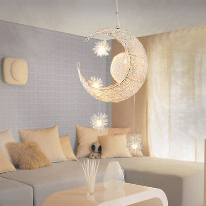 Aluminum Wire Star & Moon Chandelier